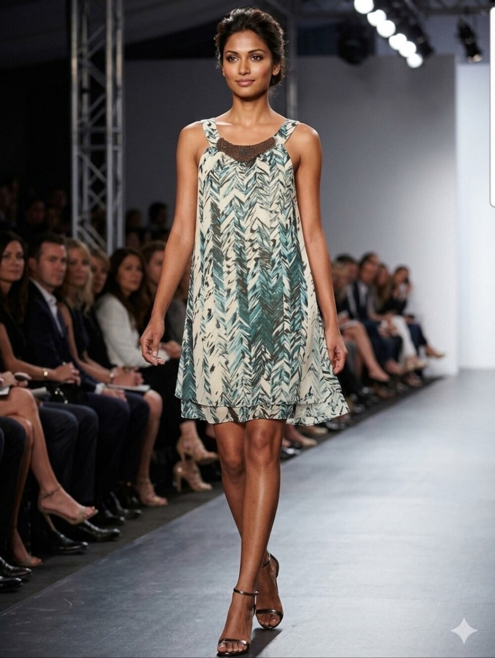 NEW Teeze Me Summer Layered Shift Dress Lined Beaded Neckline Womens Size 9